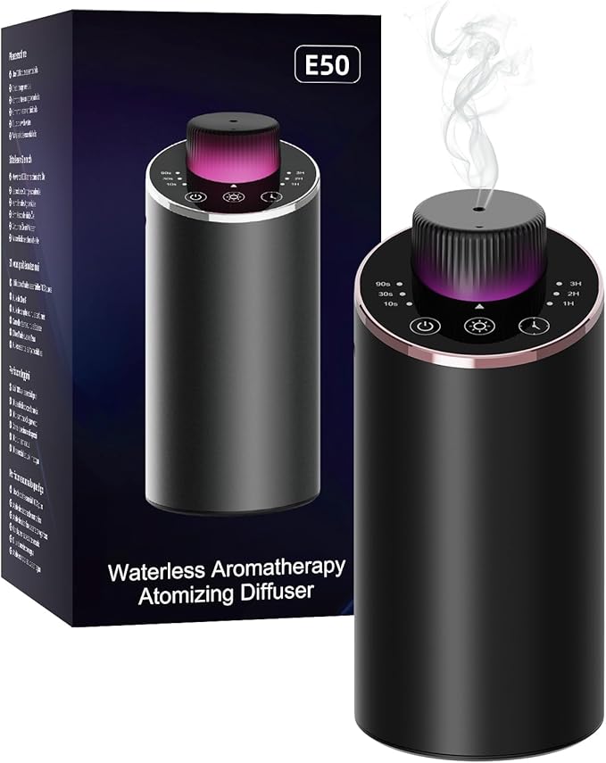 Waterless Essential Oil Diffuser Aromatherapy Scent Diffusers for Home Large Room, Bedroom, Car, Office, Desk, Battery Operated Mini Portable Air Freshener, 3 Countdown Timers & 3 Mist Levels - Bloomnest