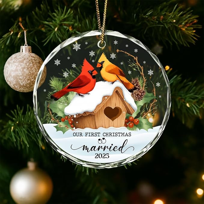 First Married Glass Ornament – Handcrafted Hanging Decoration, Elegant Keepsake with Unique First Married Design, for Home, Holiday Tree, or Special Occasion - Bloomnest