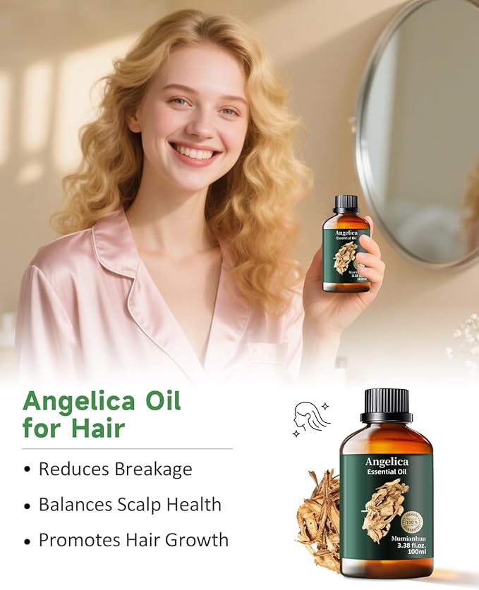 Angelica Root Essential Oil Pure Mumianhua Natural Angelica Oil for Diffuser, Aromatherapy, Skin, Hair, Massage & Candle Making 3.38 Fl Oz - Bloomnest