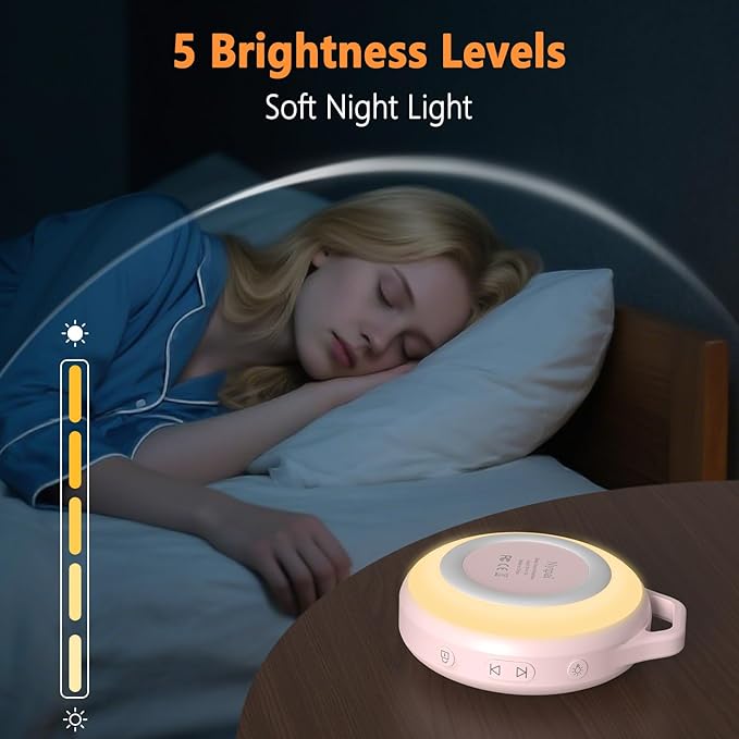 Portable White Noise Sleep Sound Machine for Home and Travel. Perfect for Your Sleeping Baby with a dimmable Night Light and Long Battery Life. Baby Essential Adult/Child Lock Feature. - Bloomnest