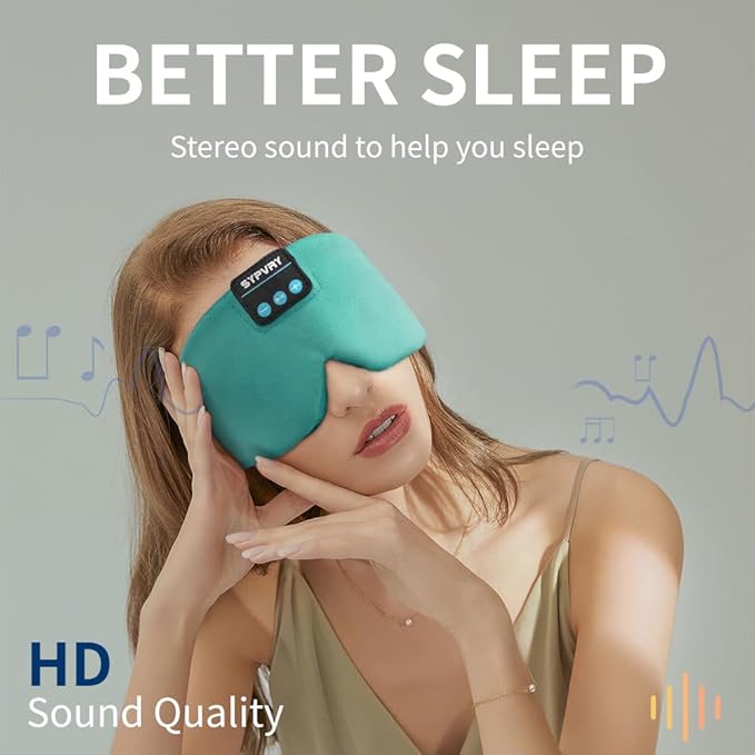 Sleep Mask Bluetooth 5.4 Headphones Soft Wireless Headband Eye Mask Blackout with Microphone (Emerald) - Bloomnest