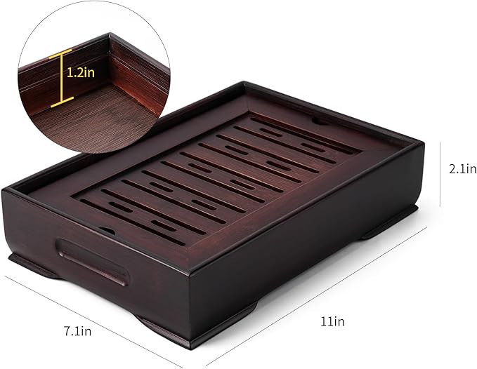 Mini Bamboo Chinese Tea Tray - 11 x 7 inch Japanese Tea Serving Tray, Small Gongfu Tea Table Set with Reservoir Type Water Storage Box (M) - Bloomnest