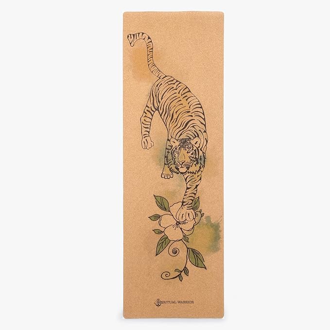Shakti Warrior Cork Yoga Mat - Artist Designed, Premium Printed Eco-Friendly Non-Slip mat, Great for Regular & Hot Yoga, Pilates, Workouts 72 inch x 24 inch x 3mm Thick - Bloomnest