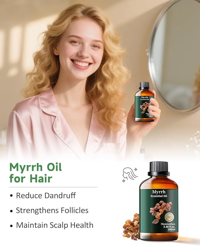 Pure Myrrh Essential Oil, Mumianhua Therapeutic Grade Natural Myrrh Oil for Skin Care, Aromatherapy, Beard Care, Earthy Candle Making, Cleaning Blends & Home Purifier 3.38 Fl Oz - Bloomnest