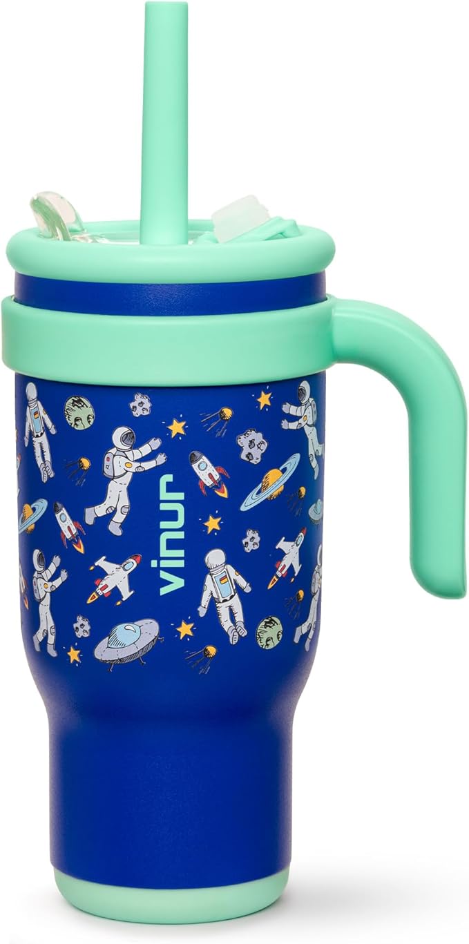 VINUR 17 oz Tumbler for Kids-Stainless Steel Double Wall Vacuum Insulated Tumbler with Handle, Leak Proof Water Cup with Lid and Straw (Astronaut) - Bloomnest
