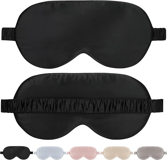Silk Eye Mask for Sleeping for Women/Men/Adults with Elastic Strap,Blackout Pure Mulberry Silk Sleep Mask for Side Sleeper/Travel/Plane,Black - Bloomnest