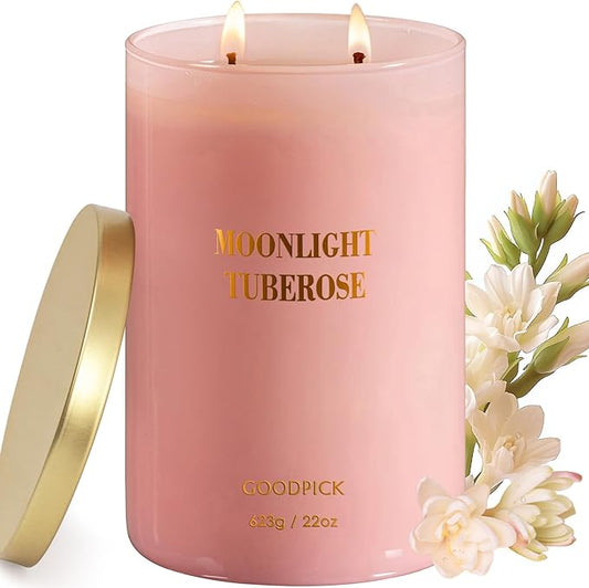 Goodpick Candles for Women, Tuberose Soy Candles for Home Scented, Large Candle for Warmer Lamp, 22oz 120 Hour, Pink - Bloomnest
