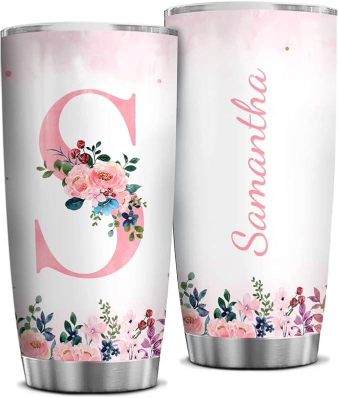 wowcugi Personalized Tumblers Initial Monogram Tumblers 20oz 30oz Insulated Coffee Travel Mug With Lid Birthday Christmas Personalized Cup Gifts For Women Girls Friends Bestie Mom Daughter Aunt Sister - Bloomnest