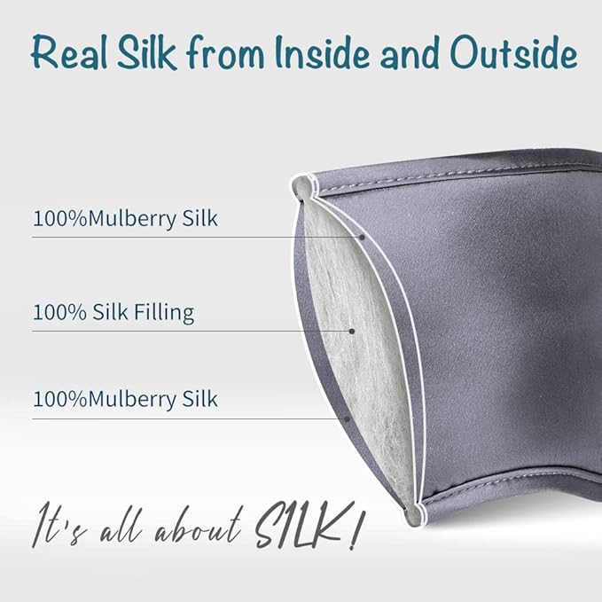 LULUSILK Mulberry Silk Sleep Eye Mask Blindfold with Elastic Strap Headband, Soft Eye Cover Eyeshade for Night Sleeping, Travel, Nap (Charcoal Gray) - Bloomnest
