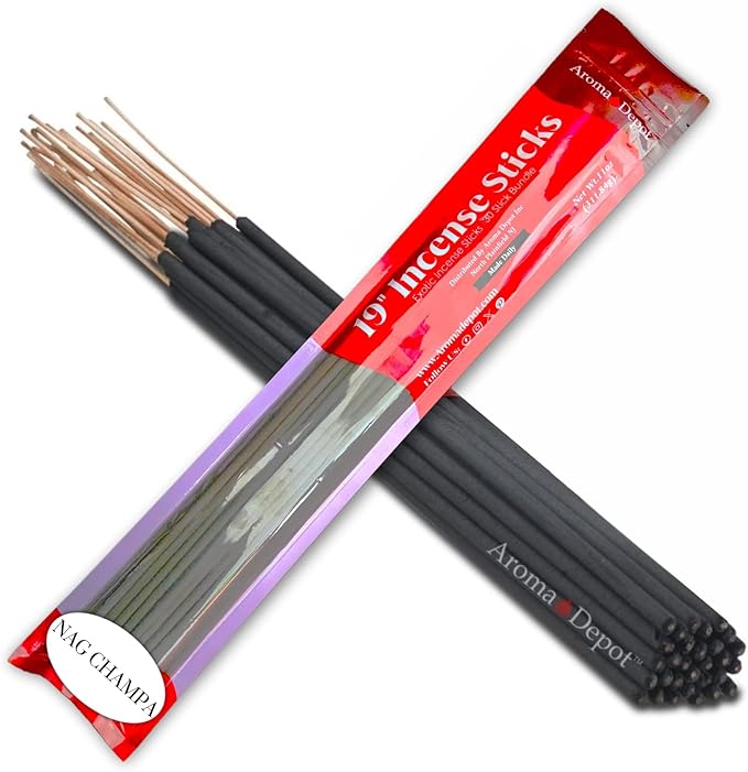 Aroma Depot 19'' Nag Champa Most Exotic Incense Sticks. One Bundle Approx 27 to 30 Sticks, Jumbo 19 inch Long, Natural 19'' Extra Large Incense Sticks. Burns for 3 to 4 Hours Each. Long Lasting AromaDepotInc
