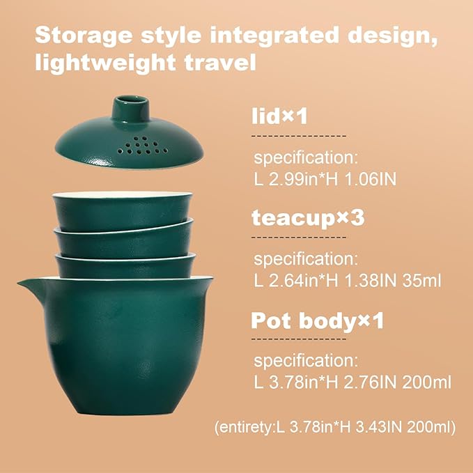 Porcelain Chinese Gongfu Tea Sets for Adults Portable Kungfu Teapot and Cup Set Small Ceramic Tea Party Set Travel Teaset with Lid for Home Gifting Outdoor and Office (Green) - Bloomnest