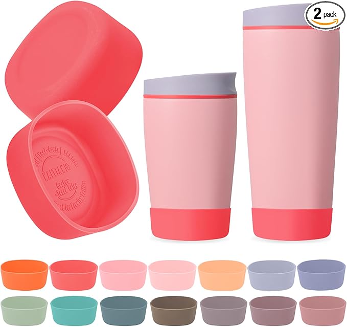 2pcs Silicone Boot for Owala SmoothSip Slider Coffee Tumbler 20oz 12oz, Anti-Slip Sleeve for Travel Coffee Mug, Protective Accessories for Owala BPA Free (Summer Harvest Red) Kaitiaki