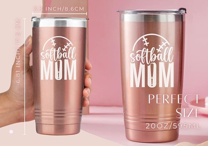 Onebttl Softball Mom Gifts, Gifts for Softball Player Daughter 20oz Skinny Stainless Steel Cup with Lid and Straw- Rose Gold - Bloomnest