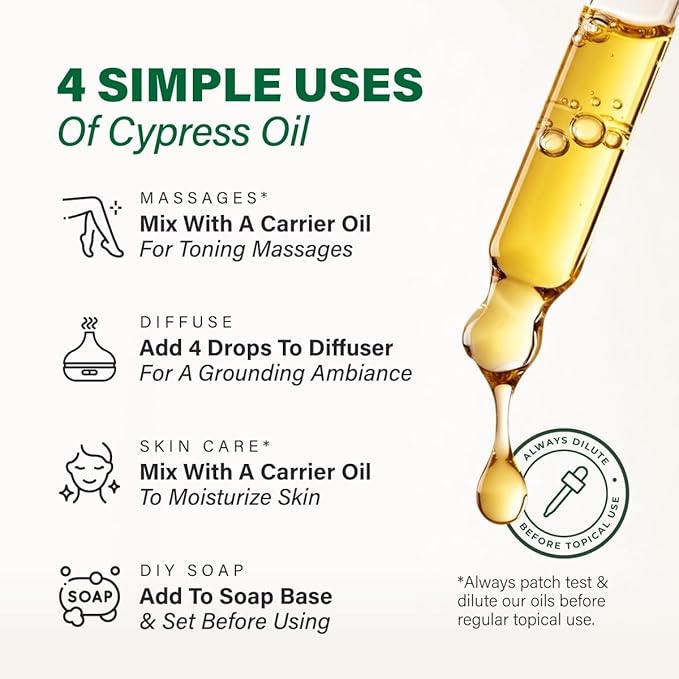 KUKKA Cypress Essential Oils - 4 Fl Oz - for Hair, Skin, Diffuser, Aromatherapy & DIY Soap Making Scent - Bloomnest