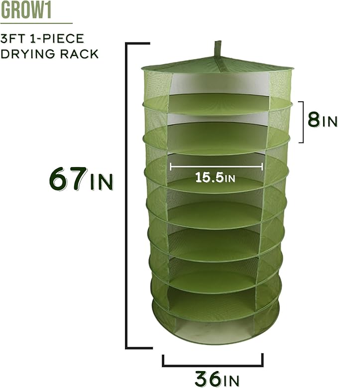 Grow1 3ft Drying Rack 1-Piece Collapsible Mesh Herb and Flower Hanging Dryer with Carrying Case for Even Airflow and Secure Harvest Storage - Bloomnest