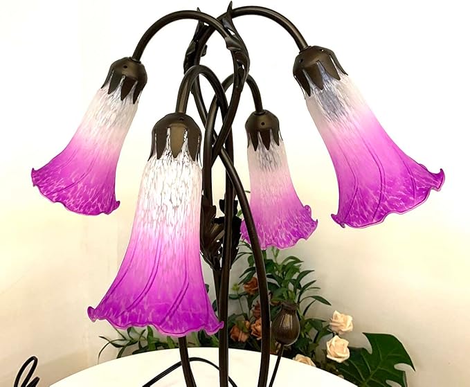 Bieye L10851 Lily Flower Blown Glass Accent Table Lamp for Living Room Bedroom Decoration (4-Light, Purple) - Bloomnest