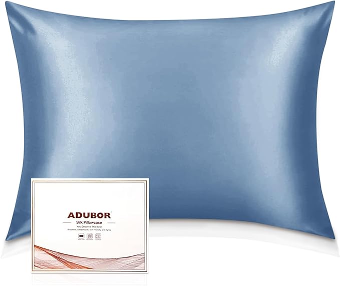 Adubor 100% Silk Pillowcase - Mulberry Silk Pillow Cases, 23 Momme 6A Grade Fibers, Silk Pillow Case for Hair and Skin Health, with Hidden Zipper (Standard 20''×26'', Gray Blue, 1PC) - Bloomnest