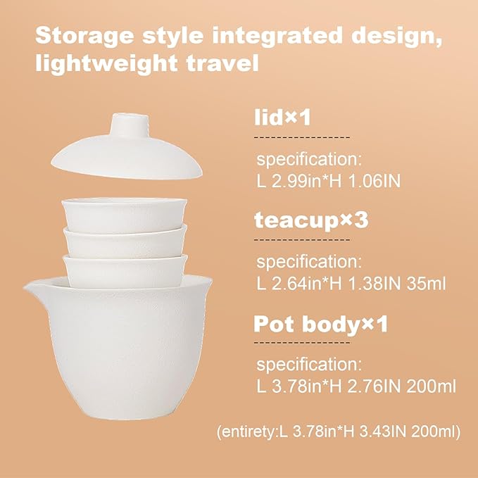Porcelain Chinese Gongfu Tea Sets for Adults Portable Kungfu Teapot and Cup Set Small Ceramic Tea Party Set Travel Teaset with Lid for Home Gifting Outdoor and Office (White) - Bloomnest
