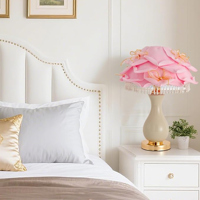Pink Rose Flower Lamp Nordic Flower Table Lamp Romantic Ceramic Nightstand Light Modern Princess Bedside Lamp for Girl Valentines Mother's Day Wedding Decor Bedroom Living Room Entry - Bloomnest
