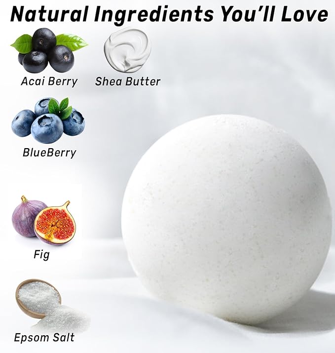 Natural Bath Bombs Skin Nourishing Detox Moisturize Antioxidant Acai Blueberry Luxury Fizzing Spa Bubble Bath Gift Set for Sensitive Skin Stress Relief Relaxation Gift Birthday Christmas - Bloomnest