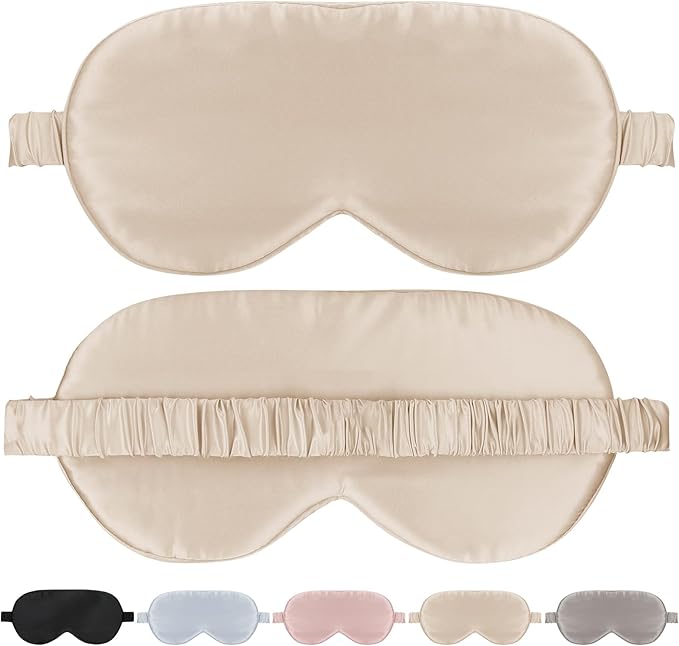 Soft Real Silk Light Blocking Cooling Sleep Eye Mask for Women/Men/Travel/Airplane,Beige - Bloomnest