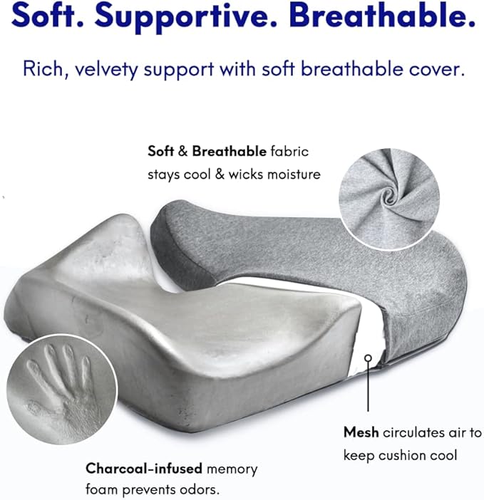 C CUSHION LAB Patented Pressure Relief Seat Cushion for Long Sitting Hours on Office/Home Chair, Car, Wheelchair - Extra-Dense Memory Foam for Hip, Tailbone, Coccyx, Sciatica - Light Grey - Bloomnest