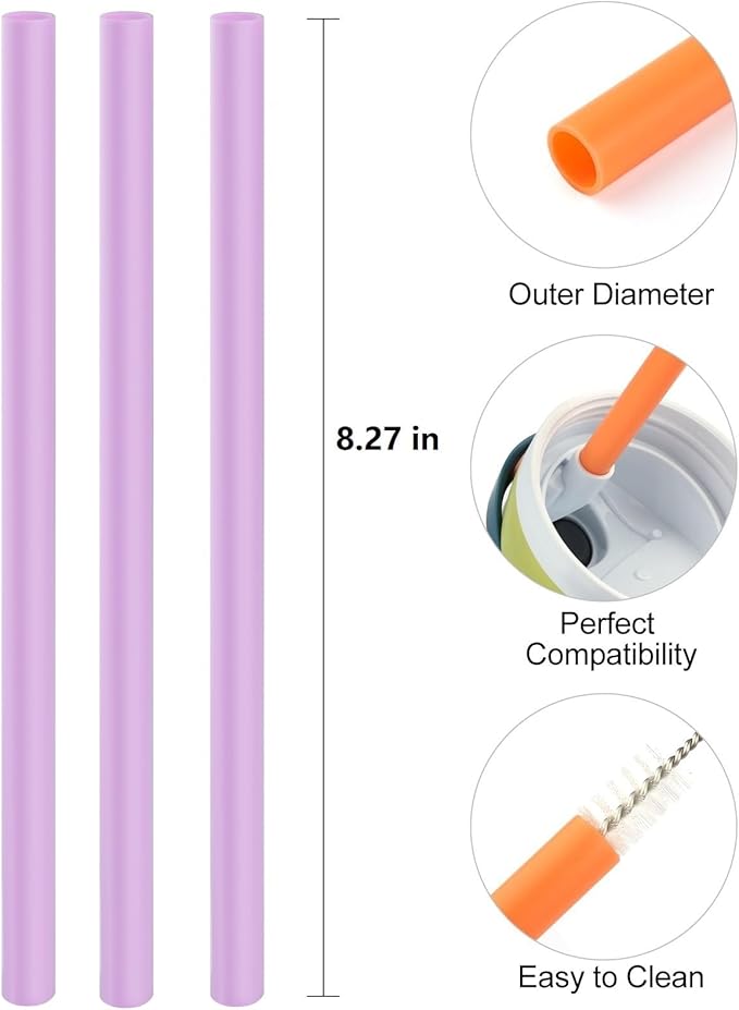 Straws Replacement Compatible with Owala Freepsip 24oz,32oz Water Bottle,Replacement Parts For Owala Free Sip Sway 30 oz,Include 6 BPA-FREE Straws and 1 Cleaning Brush,Purple Bubrike