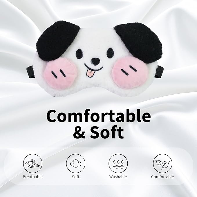 Cute Sleep Eye Masks for Kids, Kawaii Cartoon Kids Sleeping Mask for Women Boys Girls Teens, Soft Plush Adjustable Eyeshade Silk Travel Nap Eye Cover (White+Pink) - Bloomnest