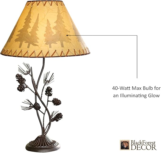 BLACK FOREST DECOR - Metal Pinecone Table Lamp - Farmhouse Lamp for Living Room, Bedroom, Cabin - 26.5" x 8.75" x 6.5" - Bloomnest