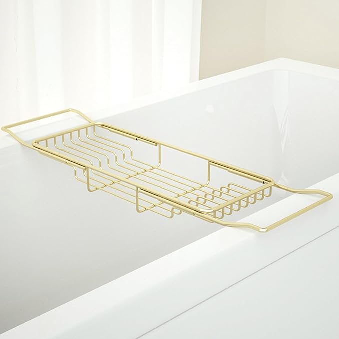 Stainless Steel Bathtub Caddy Tray, Expandable Bathtub Holder Table, Adjustable Bathroom Tray, Bath Organizer Tub Shelf,Gold,26.8~35.4in - Bloomnest