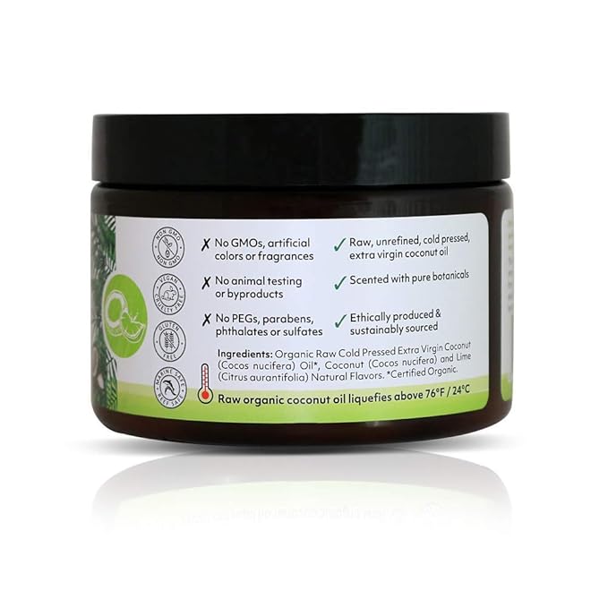 Organic Fiji Raw Cold Pressed Coconut Oil for Hair, Skin, Face & Body | Relaxing Massage Oil | Coconut Lime,12 oz for Women Men & Baby - Bloomnest