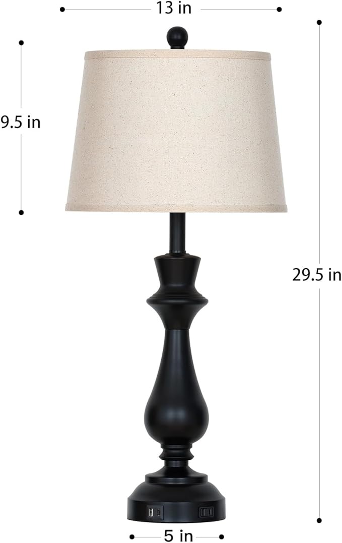 Modern Black Table Lamps Set of 2 for Living Room,30" Tall Bedside Lamp with USB Charging Port,3-Way Dimmable Touch Nightstand Lamp for Bedroom Desk Side Table Office,Black - Bloomnest