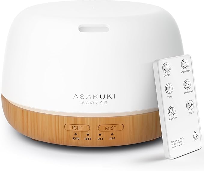 ASAKUKI Essential Oil Diffuser, 300ml Ultrasonic Aromatherapy Oil Humidifier with 7 Colors LED Lights, 2 Mist Mode for Home (Wood Grain) - Bloomnest