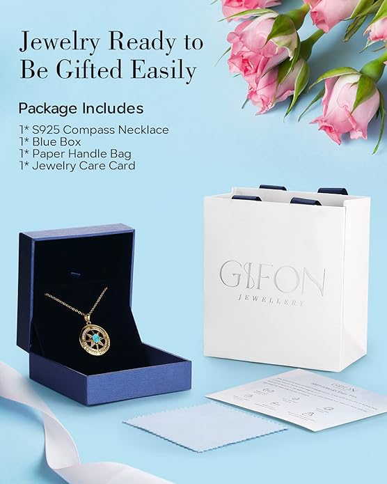 S925 Necklace Gift for Wife |Compass Jewelry |Women Anniversary |Sterling Silver |Girlfriend Birthday Gifts for Her Valentines |I'd be Lost without You |Jewel 18K Gold - Bloomnest
