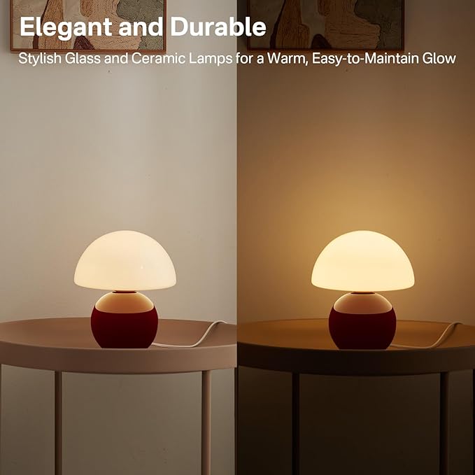 Mushroom Lamp Table Lamp for Bedroom,Desk Bedside Small Lamps for Living Room Night Stands,Mushroom Decor Cute Mini Modern Mid Century Lamps,Unique Aesthetic Home Decor(Christmas Red) - Bloomnest