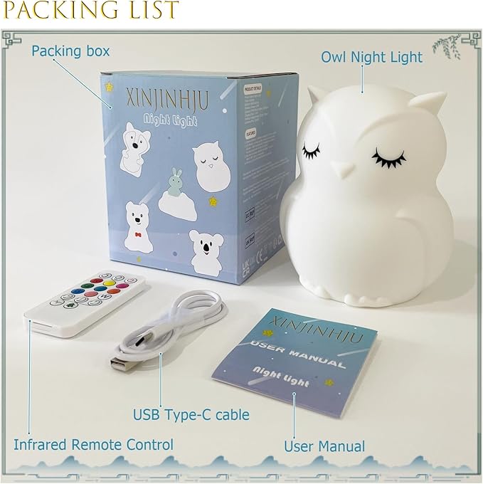 Large Owl Night Lights for Kids Bedside Lamp Children's Room Animal Sleep Night-Light for Girls and Boys - Changeable Brightness & Color Time Setting Child Gift Birthday Present - Large - Bloomnest