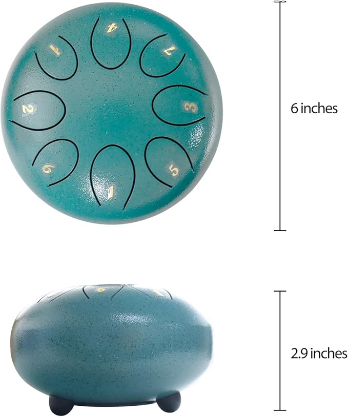 REGIS Steel Tongue Drum 6 inch 8 Notes Musical Percussion Instrument, rain Drum for Outside - Musician Gift for Family and Friends(malachite)