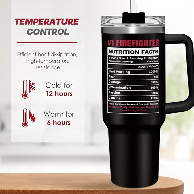 SANDJEST Firefighter Gifts for Men, 40oz Stainless Steel Insulated Coffee Tumbler with Lid & Straw, Travel Mug Cup Gift for Fireman Dad, Christmas Birthday - Bloomnest