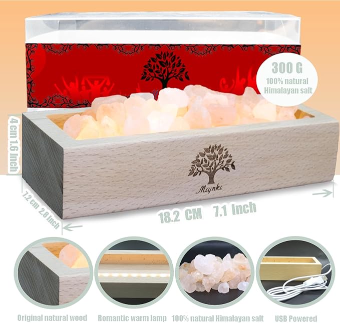 Himalayan Salt Lamp Diffuser - 300g Pink Salt with Wood Base, USB Powered, Warm Light for Aromatherapy, Relaxation, Meditation, Home Decor, Gifts