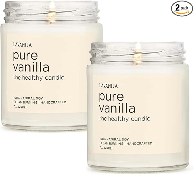 Lavanila Pure Vanilla Scented Natural Soy Candle (2-Pack) - Handcrafted, Clean Burning 50 Hour Burn Time, 7 oz Each - Bloomnest