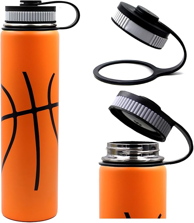 25 oz Basketball Water Bottle, Sports Flask Metal Travel Tumbler with 2 Lids, Stainless Steel Double Wall Vacuum Insulated Thermo Water bottles, Basketball Accessories Stuff Gifts for Mom Boys Girls - Bloomnest