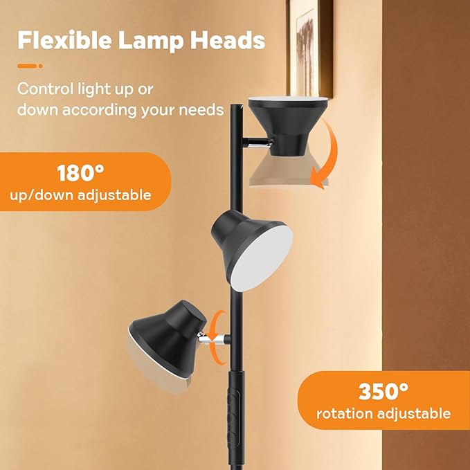 LED Floor Lamp, 36W Modern Floor Lamp with Remote & Touch Control, 4 Color Temperatures, Standing Lamp with 3 Rotatable Lights, Floor Lamps for Living Room, Bedroom, Office - Bloomnest