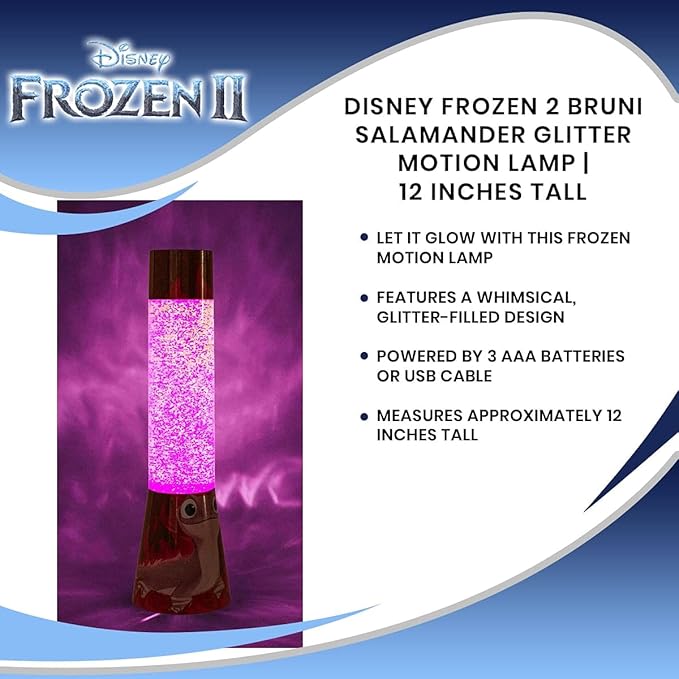 Disney Frozen 2 Bruni Salamander Glitter Motion Lamp | LED Light, Bedside Table Lamp for Desk | Home Decor Accessories And Room Essentials | Official Disney Princess Collectible | 12 Inches Tall - Bloomnest