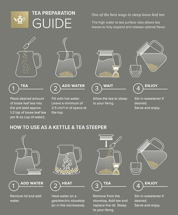 Teabloom One-Touch Tea Maker, 2-in-1 Teapot and Kettle with Stainless Steel Filter Lid for Loose Tea – Stain-free Borosilicate Glass Tea Pot (15 Oz) – Tea Connoisseur's Choice - Bloomnest