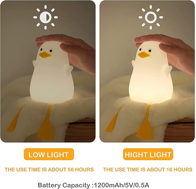 Attivolife Duck Night Light for Kids, Cute Animal Silicone Lamp Touch Control + Dimmable + Timer, USB Rechargeable LED Feeding, Bedside Bedroom Decor Birthday Gifts for Toddler Baby Women - Bloomnest