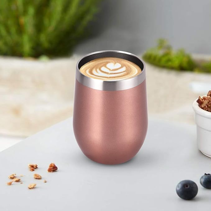 Lifecapido 4 Pack 12Oz Stainless Steel Stemless Wine Glasses, Insulated Wine Tumbler, Stainless Steel Wine Tumbler Cups with Lids and Straws for Coffee, Cocktails, Wine, Champaign, Rose Gold… - Bloomnest