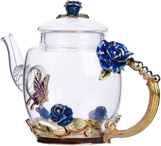 Tea Pot Glass, Fancy Tea Cup, Fancy Tea Set for Adults, Pretty Tea Teapot（10.6oz / 300ml） (Blue) - Bloomnest