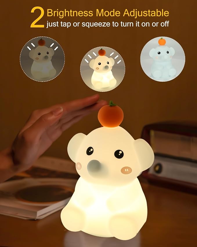 LED Night Light, Cute Squishy Elephant Lamp, Silicone Rechargeable Dimmable Nightlight for Nursery and Bedrooms, Elephant Gift for Women (White-Blue) - Bloomnest
