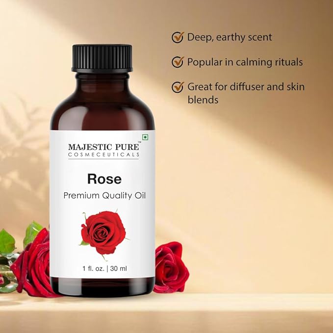 Majestic Pure Rose Essential Oil with Glass Dropper - 1 Fl Oz - 100% Pure and Natural Rose Oil - Premium Grade Essential Oils for Diffuser, Aromatherapy, Soap and Candle Making - Bloomnest