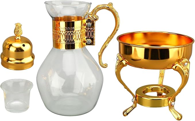 Fockety Vintage Turkish Coffee Pot Set, Decorative Glass Teapot, Heatable Glass Tea Kettle with Lid and Cup, Multi-Purpose Beverage Kettle, Unique Design, Gold - Bloomnest